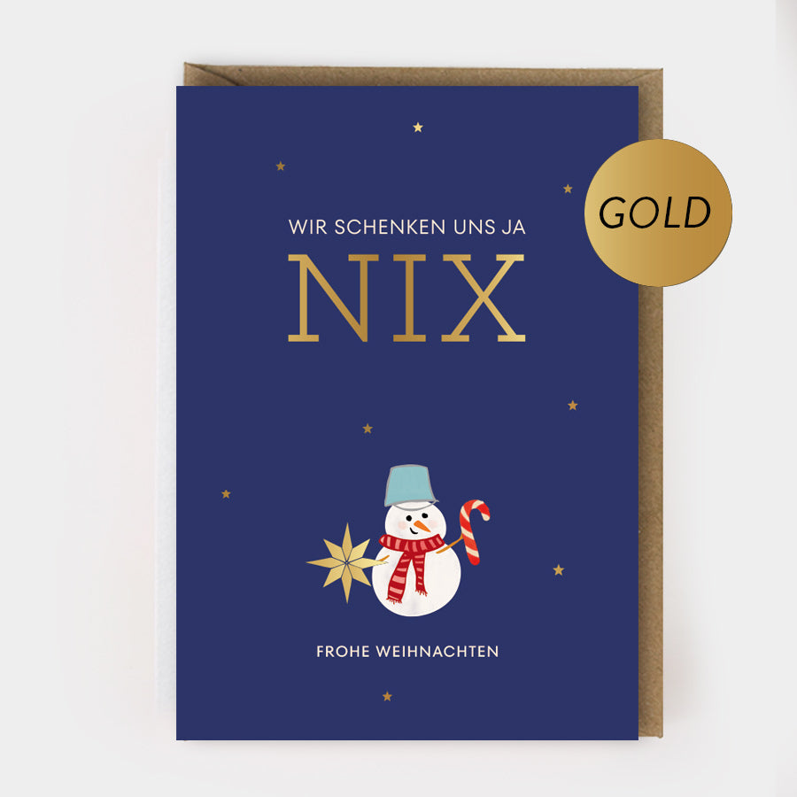 WEIHNACHTSKLAPPKARTE - "nix" mit Goldprägung und Umschlag
