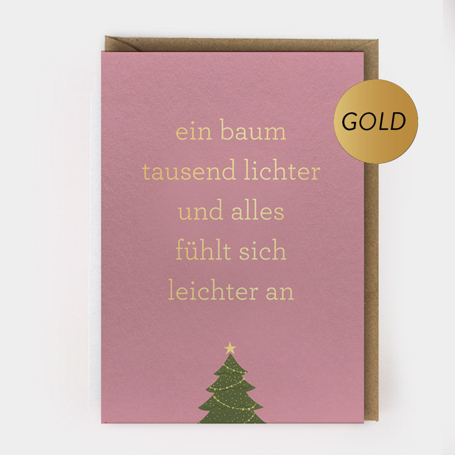 WEIHNACHTSKLAPPKARTE - "tausend Lichter" mit Goldprägung und Umschlag