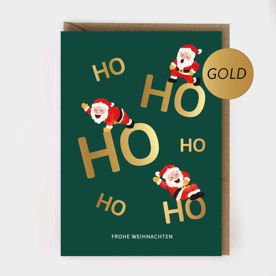 WEIHNACHTSKLAPPKARTE - „Ho Ho Ho“ mit Goldprägung und Umschlag