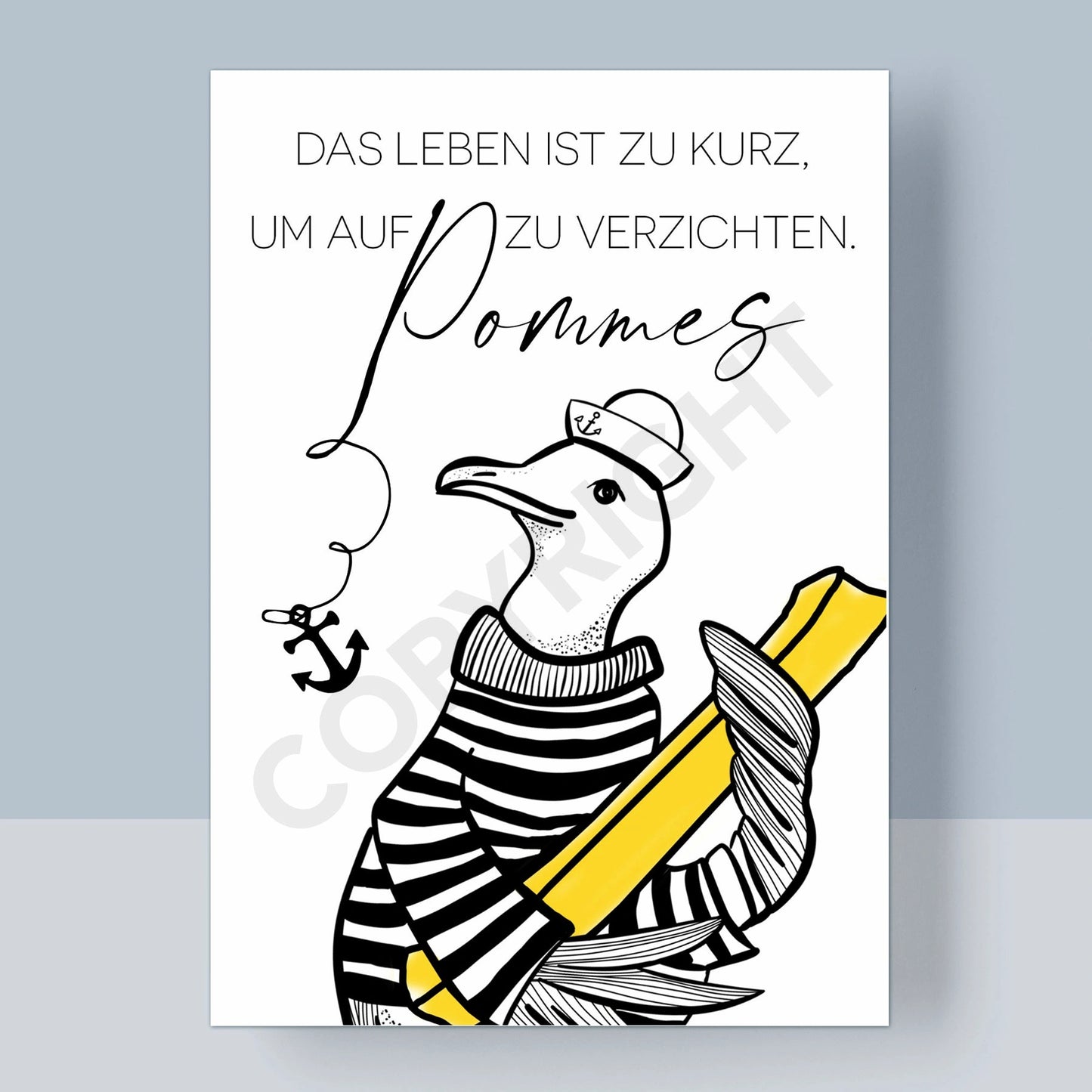 POSTKARTE - DAS LEBEN IST ZU KURZ, UM AUF POMMES ZU VERZICHTEN