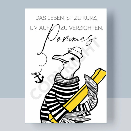 POSTKARTE - DAS LEBEN IST ZU KURZ, UM AUF POMMES ZU VERZICHTEN
