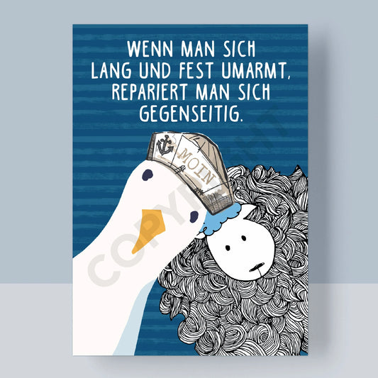 POSTKARTE - WENN MAN SICH LANG UND FEST UMARMT, REPARIERT MAN SICH GEGENSEITIG
