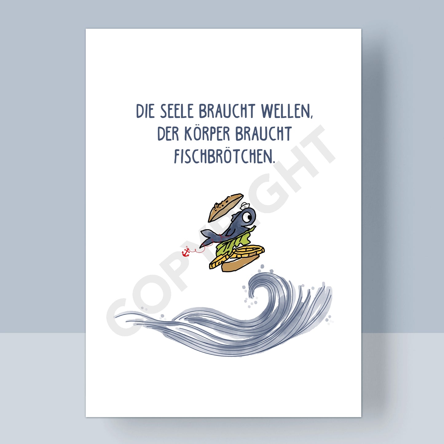 POSTKARTE - DER KÖRPER BRAUCHT FISCHBRÖTCHEN