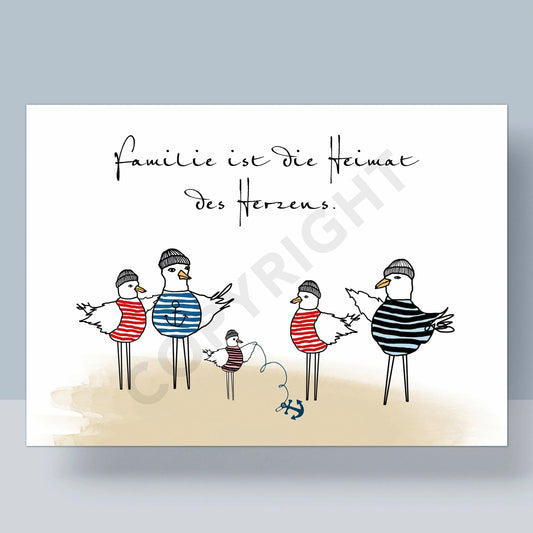 POSTKARTE - FAMILIE IST HEIMAT DES HERZENS
