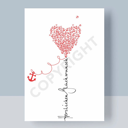 POSTKARTE - HERZLICHEN GLÜCKWUNSCH