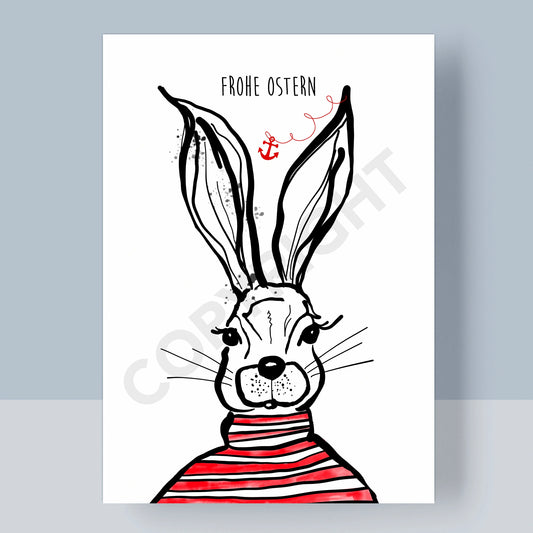 POSTKARTE OSTERN - MEERHASE ROT