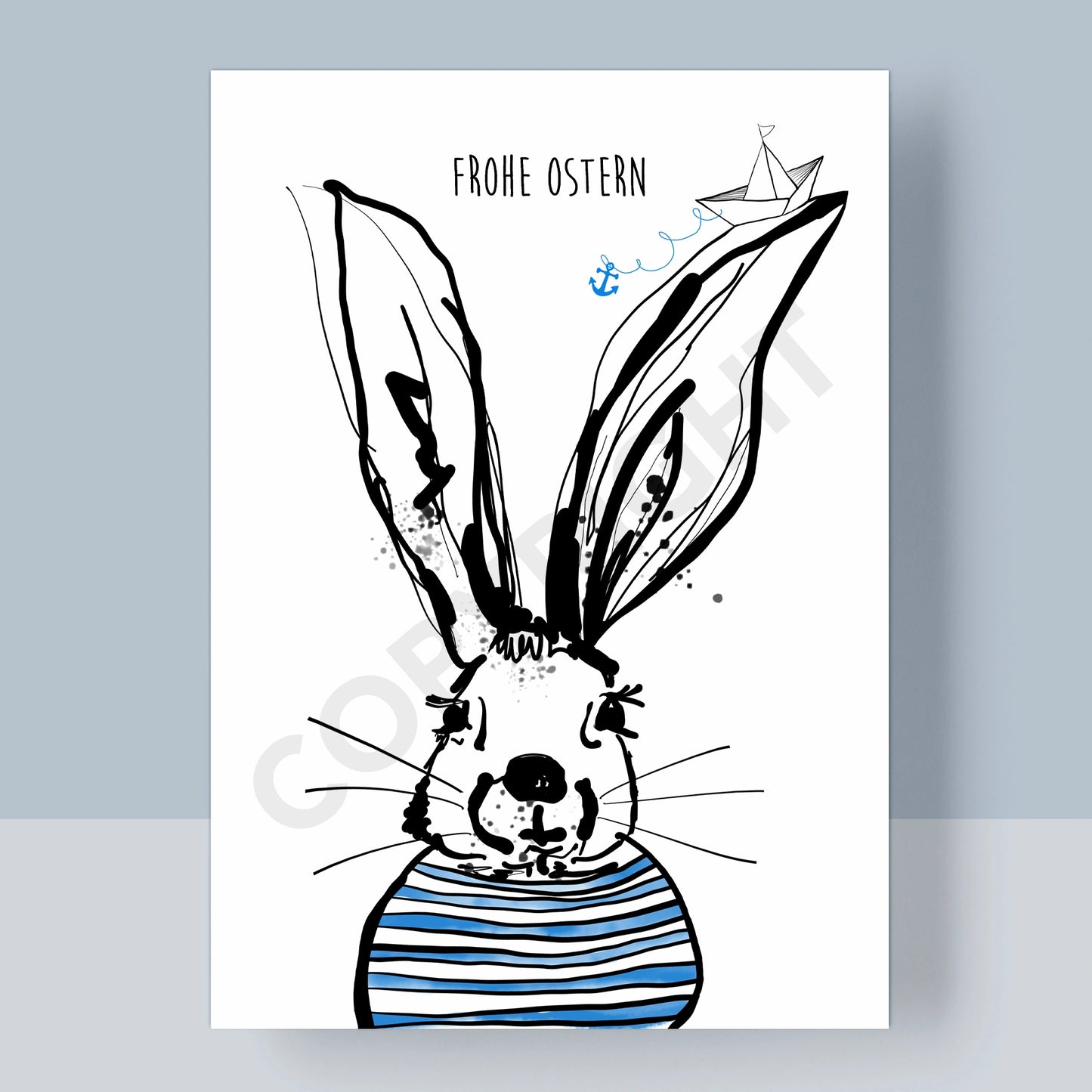 POSTKARTE OSTERN - MEERHASE BLAU