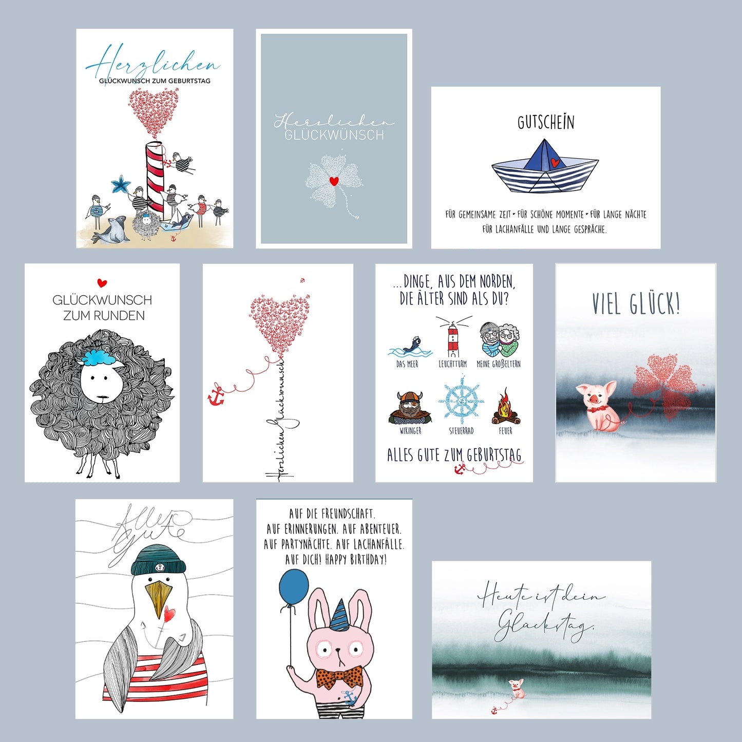 POSTKARTEN 10er SET - GEBURTSTAG / HAPPY BIRTHDAY