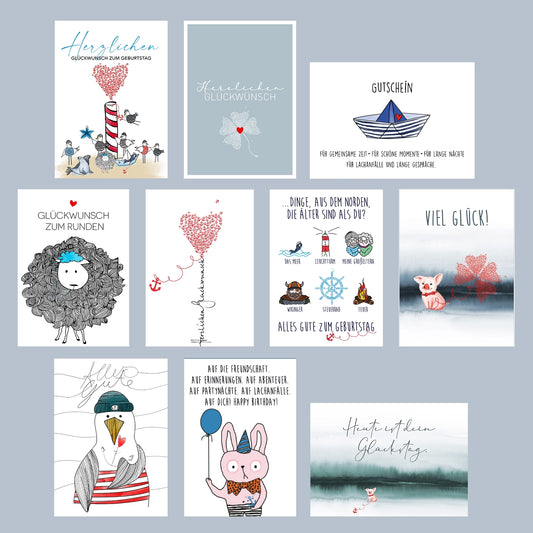 POSTKARTEN 10er SET -  GEBURTSTAG / HAPPY BIRTHDAY