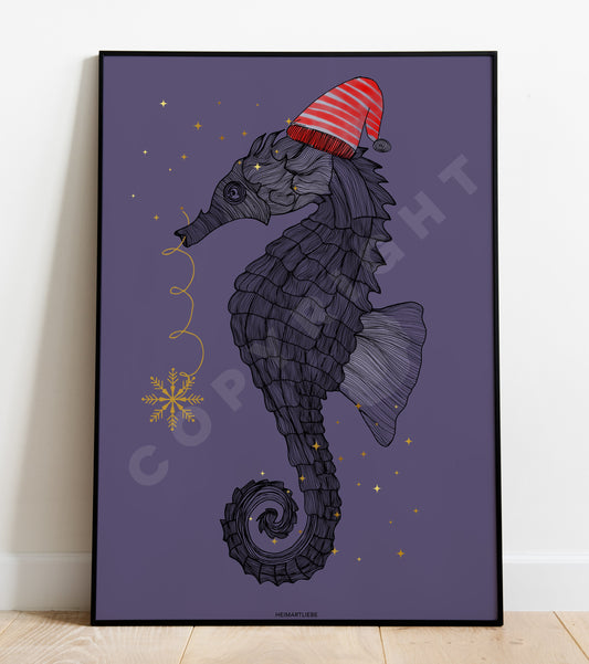 PRINT - WEIHNACHTSSEEPFERDCHEN LILA