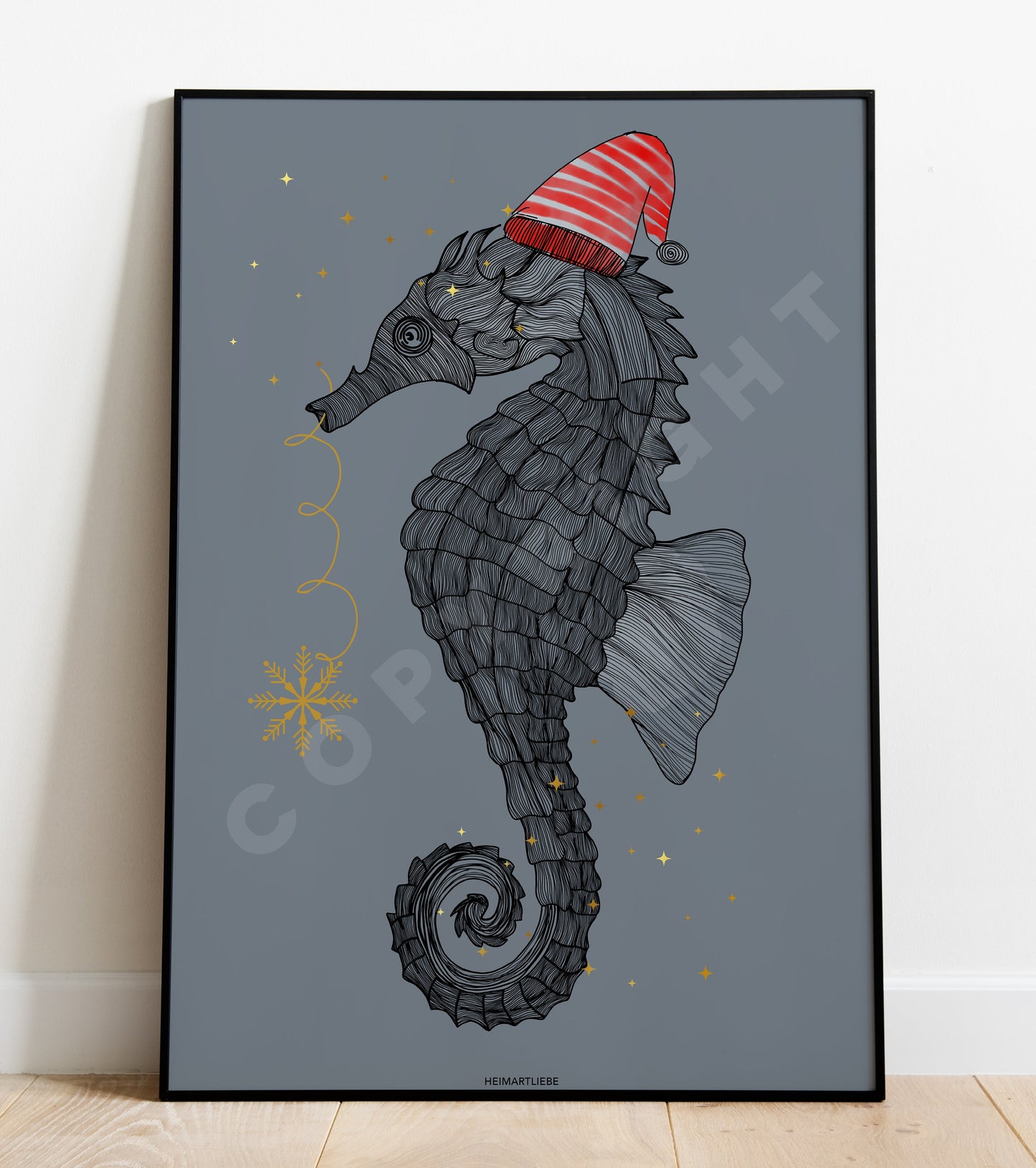 PRINT - WEIHNACHTSSEEPFERDCHEN GRAUBLAU