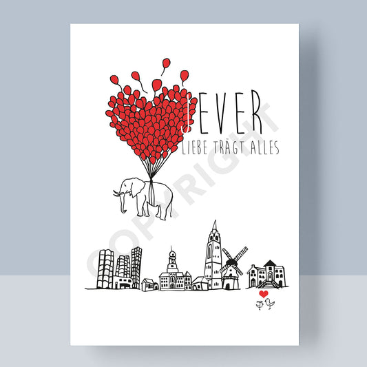 POSTKARTE - JEVER SKYLINE LIEBE TRÄGT ALLES