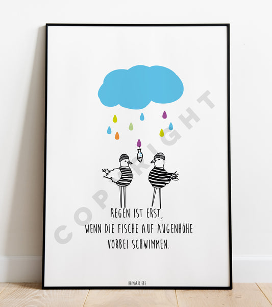 PRINT - REGEN IST ERST, WENN DIE FISCHE AUF AUGENHÖHE ... (MÖWEN)