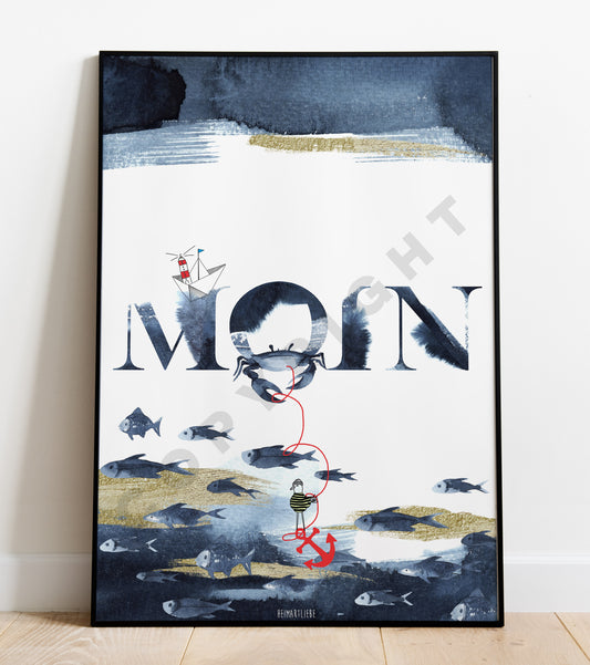 PRINT - MOIN BRUSH BLAU