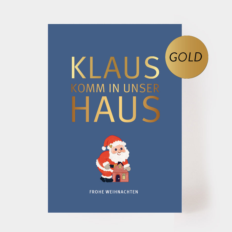 WEIHNACHTSPOSTKARTE - "Klaus" mit Goldprägung