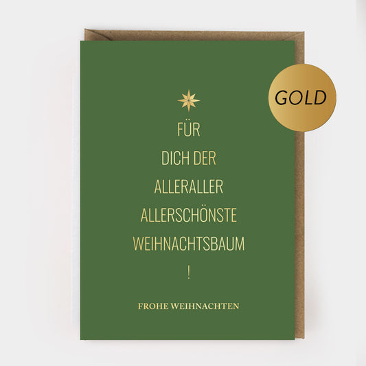 WEIHNACHTSKLAPPKARTE - "Der allerschönste Weihnachtsbaum" mit Goldprägung und Umschlag