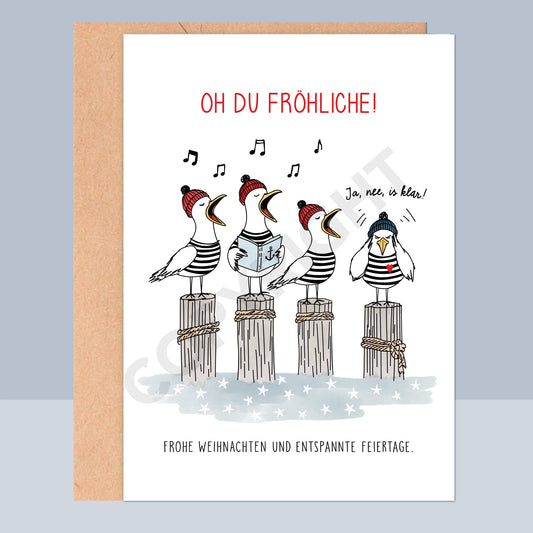WEIHNACHTSKLAPPKARTE - OH DU FRÖHLICHE MÖWENCHOR