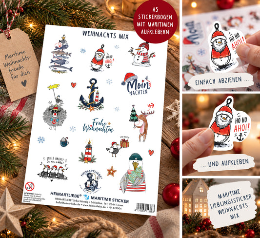 Maritimer Weihnachts-Stickerbogen A5 – Weihnachts Mix