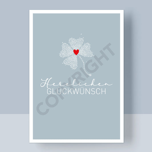 POSTKARTE - HERZLICHEN GLÜCKWUNSCH KLEEBLATT