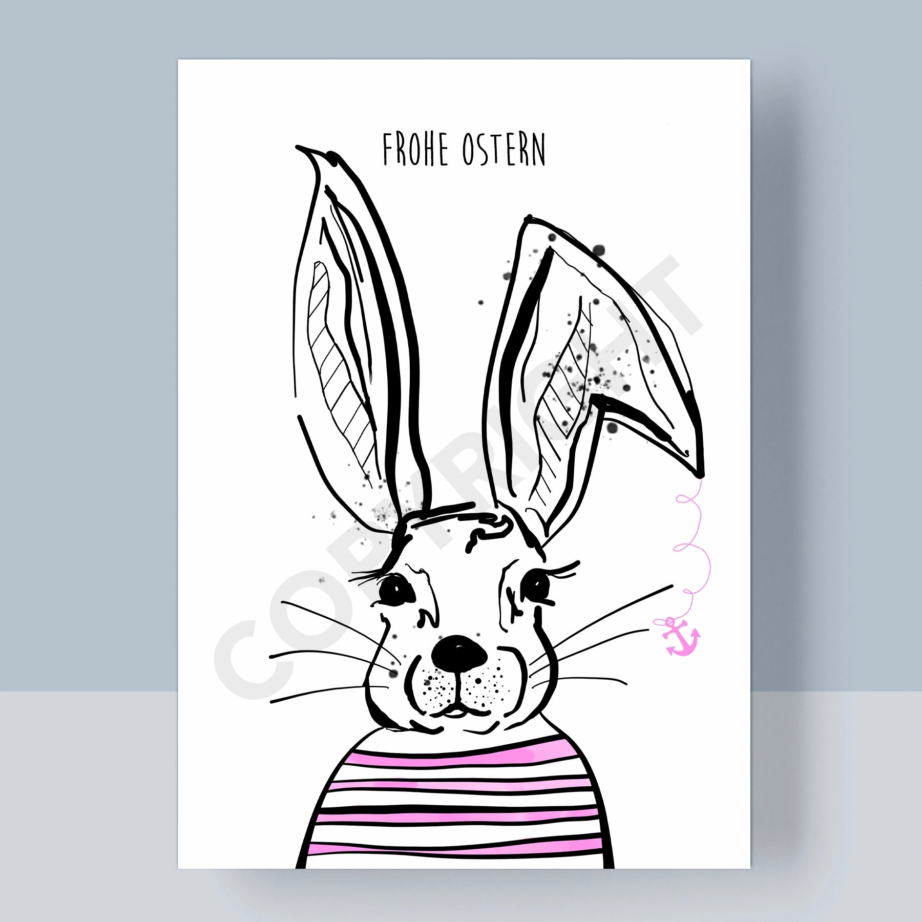 POSTKARTE OSTERN - MEERHASE ROSA